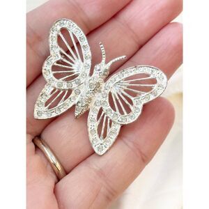 Vintage Roman Butterfly Brooch Clear Rhinestones
